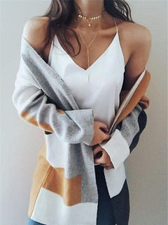 Long Straight Casual Color Block Patchwork Sweater (Style V101039)