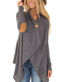 Loose Casual Plain Polyester Asymmetrical Sweater (Style V101044)