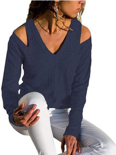 V-neck Slim Casual Plain Polyester Sweater (Style V101050)