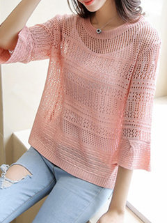 Standard Slim Plain Knitted Patchwork Sweater (Style V101066)