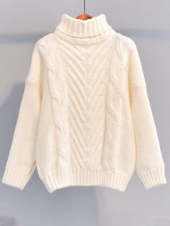 Turtleneck Standard Loose Casual Plain Sweater (Style V101067)