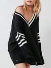 V-neck Standard Casual Striped Worn Sweater (Style V101077)