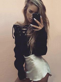 Loose Casual Plain Knitted Strappy Sweater (Style V101083)