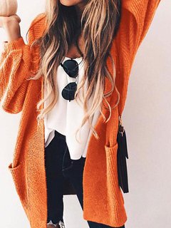 Long Loose Casual Acrylic Pockets Sweater (Style V101095)