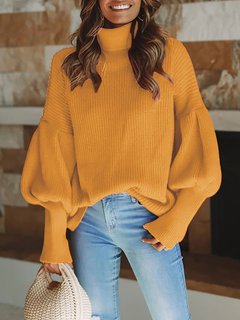 Turtleneck Loose Casual Plain Polyester Sweater (Style V101108)