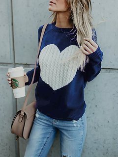 Round Neck Standard Slim Heart Shaped Polyester Sweater (Style V101110)