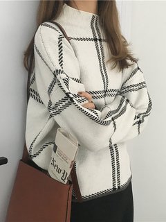 Stand Collar Standard Loose Casual Polyester Sweater (Style V101112)