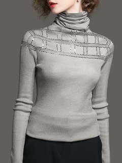 Polo Neck Standard Elegant Floral Pattern Sweater (Style V101115)