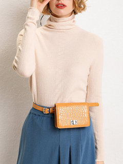 Turtleneck Slim Elegant Plain Polyester Sweater (Style V101116)