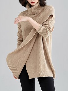 Turtleneck Standard Loose Plain Polyester Sweater (Style V101120)