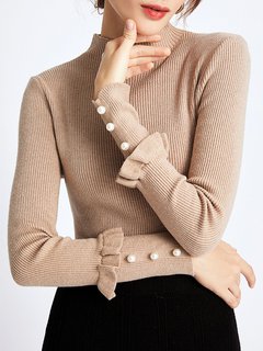 Standard Slim Elegant Plain Ruffle Sweater (Style V101127)