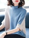 Stand Collar Standard Batwing Color Block Polyester Sweater (Style V101130)