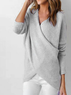 V-neck Standard Slim Plain Polyester Sweater (Style V101135)