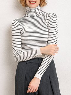 Polo Neck Standard Slim Striped Polyester Sweater (Style V101138)