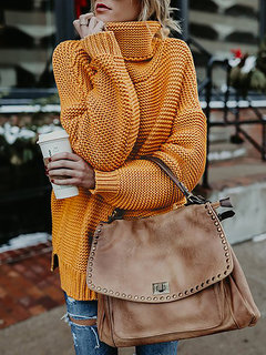 Turtleneck Standard Loose Casual Polyester Sweater (Style V101142)