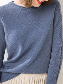 Round Neck Standard Slim Date Night Plain Sweater (Style V101143)