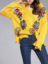 V-neck Loose Date Night Floral Embroidered Sweater (Style V101145)