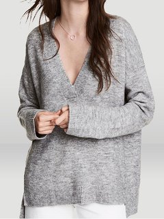 V-neck Standard Slim Casual Plain Sweater (Style V101150)