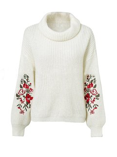 Turtleneck Standard Slim Acrylic Embroidered Sweater (Style V101151)