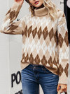 Turtleneck Slim Casual Color Block Acrylic Sweater (Style V101155)