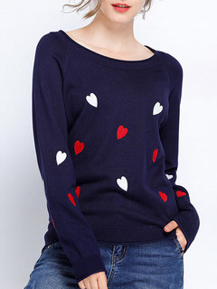 Round Neck Slim Heart Shaped Polyester Pattern Sweater (Style V101156)