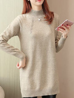 Slim Casual Plain Knitted Beaded Sweater (Style V101165)