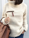 Polo Neck Standard Straight Fashion Plain Sweater (Style V101167)