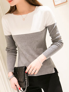 Round Neck Standard Slim Ladylike Knitted Sweater (Style V101170)