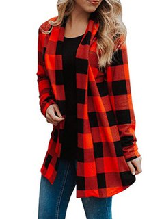 Shawl Collar Loose Western Plaid Polyester Coat (Style V101178)