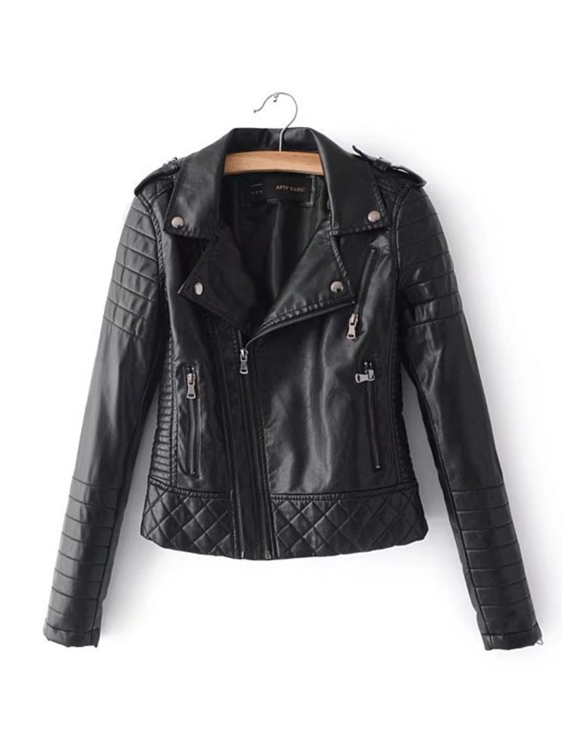 Black Short Loose Casual PU Leather Zipper Jacket (Style V101185 ...