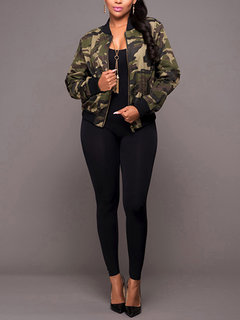 Round Neck Short Straight Casual Pockets Jacket (Style V101187)