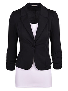 Slim Office Plain Cotton Blends Cascading Ruffle Jacket (Style V101197)