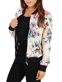 Round Neck Short Straight Cute Floral Jacket (Style V101200)