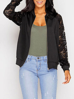 Round Neck Short Casual Lace Zipper Jacket (Style V101201)