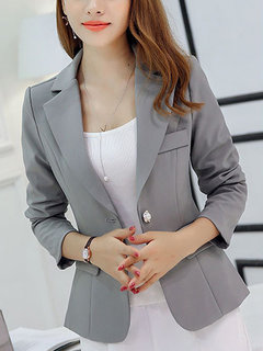 Short Slim Plain Polyester Button Jacket (Style V101202)