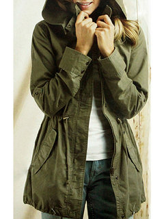 Long Loose Casual Plain Pockets Coat (Style V101204)