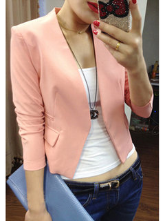 Short Slim Office Plain Cotton Jacket (Style V101209)