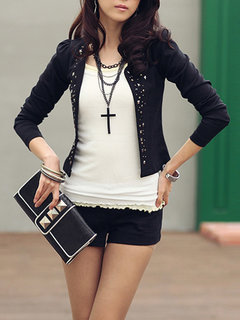 Short Slim Elegant Plain Polyester Jacket (Style V101220)