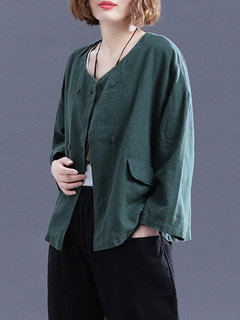 Short Western Plain Linen Button Jacket (Style V101229)