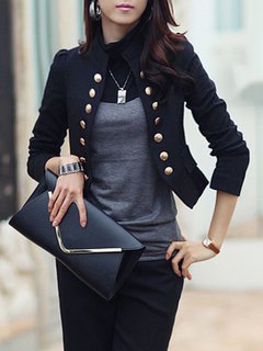 Stand Collar Slim Office Polyester Button Jacket (Style V101239)