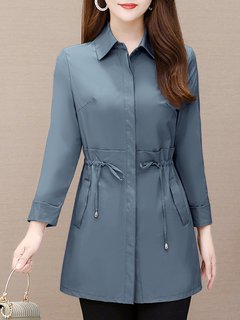 Shirt Collar Long Office Plain Pockets Coat (Style V101242)