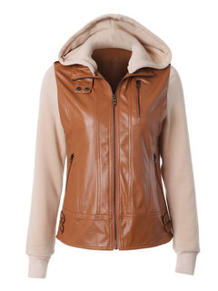 Short Straight Casual Color Block Zipper Jacket (Style V101246)