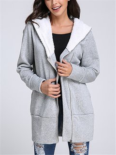 Hooded Straight Cute Plain Pockets Coat (Style V101251)