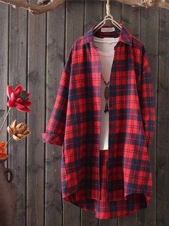 Long Loose Western Plaid Cotton Coat (Style V101257)