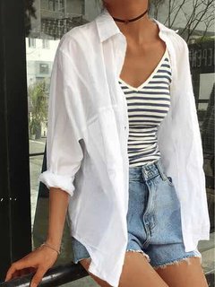 Shirt Collar Loose Plain Cotton Button Coat (Style V101258)