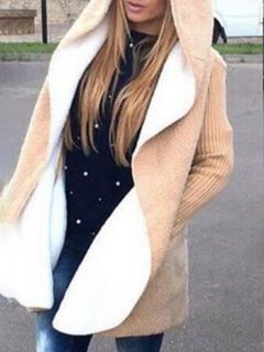 Hooded Long Straight Acrylic Pockets Coat (Style V101261)