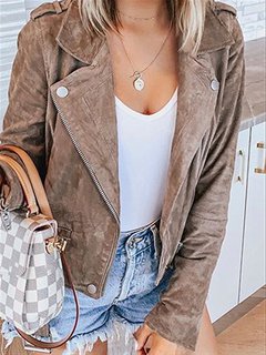 Short Slim Plain Fauxfur Rivet Jacket (Style V101265)