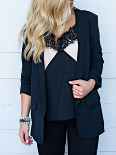 Shawl Collar Long Slim Plain Pockets Coat (Style V101279)