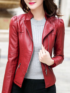 Stand Collar Slim Date Night PU Leather Zipper Jacket (Style V101296)