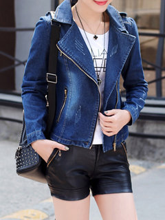 Shawl Collar Straight Date Night Plain Zipper Jacket (Style V101300)